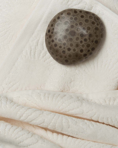 Close-up of Affina Hexo Organic Towels with Petoskey Stone
